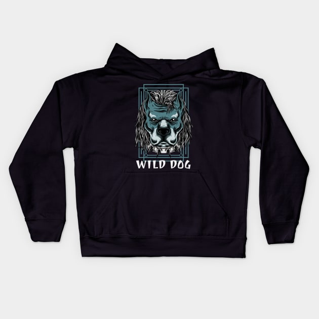 Wild Dog / Pit Bull Cartoon Design / For Pit Bull Lovers / Urban Streetwear Pit Bull Design / Gift For Dog Person Kids Hoodie by Redboy